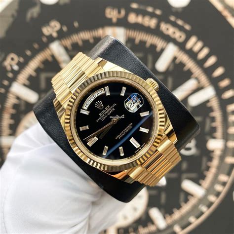 rolex day date black dial replica|Rolex Day-Date baguette bezel.